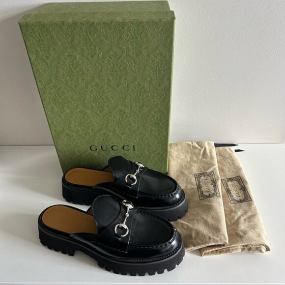 GUCCI Sylke horsebit-detailed glossed-leather mules Black Size 39.5 - Picture 2 of 10